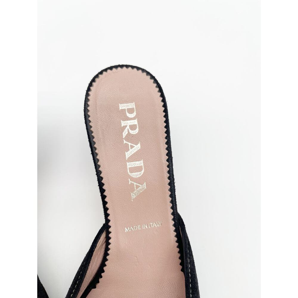 Prada Retro Vintage Y2K Black Suede Chain Pointed Toe Kitten Heel Mules IT 35 - Picture 10 of 11